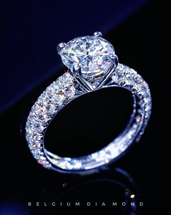 Solitaire Three Sided Pave Diamond Ring